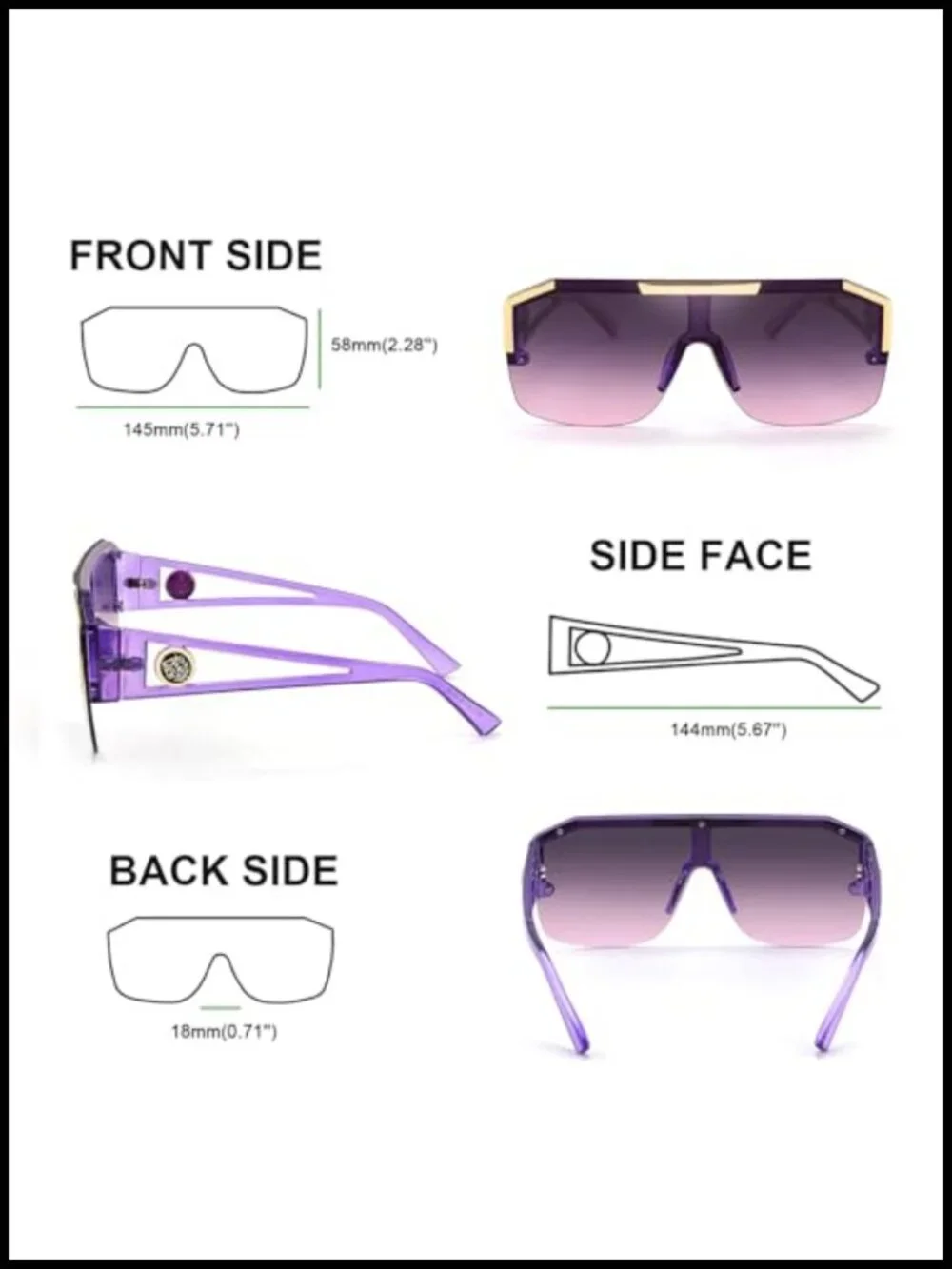 Oversized Square Shield Sunglasses UV400 Protection One Piece Lens